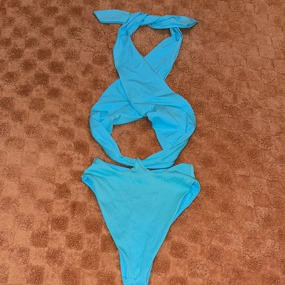 Turquoise Halter One Piece Bikini - Picture 3 of 3